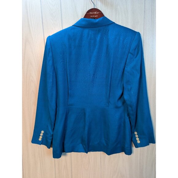 LAUREN RALPH LAUREN Blue 100% Silk Blazer Jacket Shoulder Pads 1-Button Size 6 - Picture 2 of 7